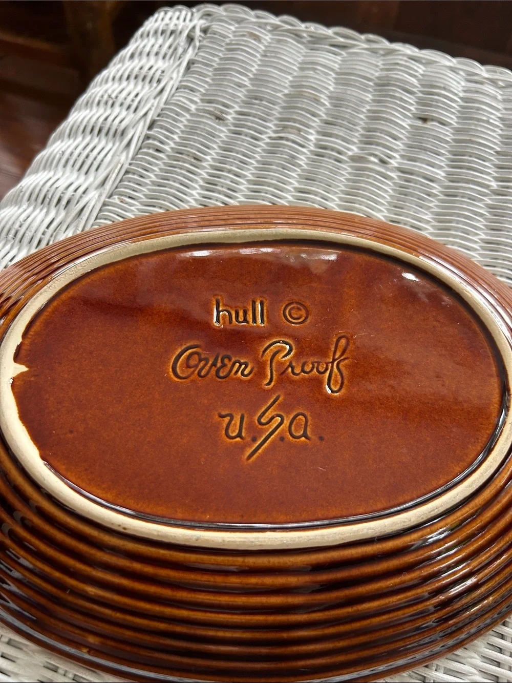 Hull Glazed Brown Ceramic Divided Serving Dish - Double Compartment and Platter